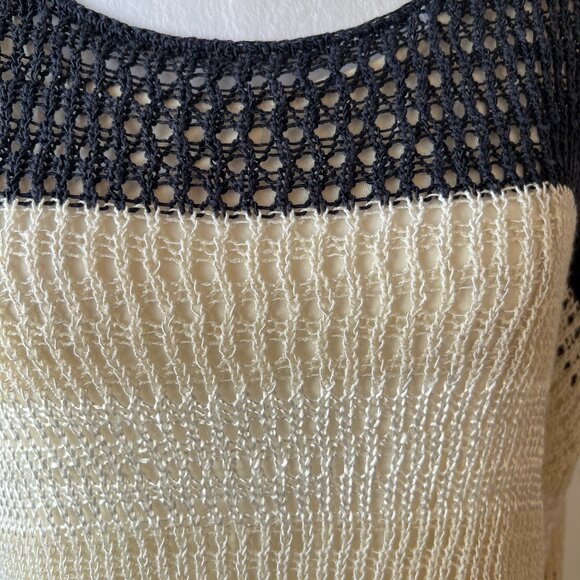 ✨Laura Nautical Open Weave Knit Sweater Quiet Luxury Crochet Top Size L✨ - Picture 3 of 16